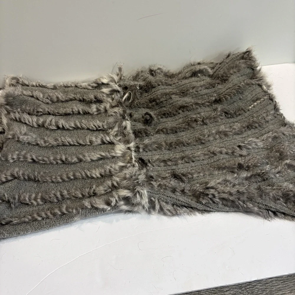 Vtg Y2K Rabbit Fur Scarf Wrap Shawl Gray Knit M Louise Paris Luxury Shrug